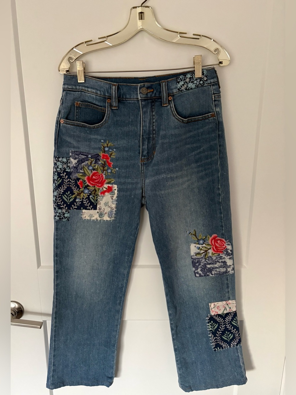 Sundance Elise Patchwork Floral Denim Cropped Jeans